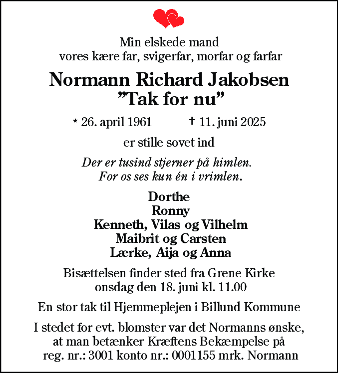 Dødsannonce for Normann Richard Jakobsen