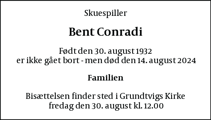 Dødsannonce for Bent Conradi