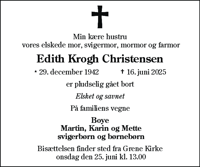 Dødsannonce for Edith Krogh Christensen