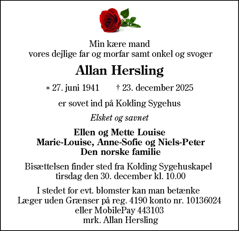Dødsannonce for Steen Allan Hersling