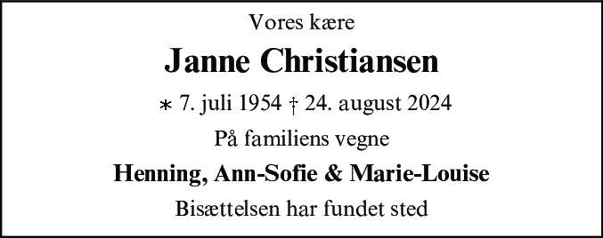 Dødsannonce for Janne Christiansen