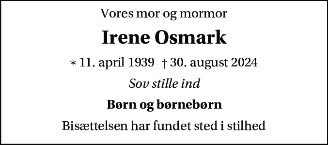Dødsannonce for Sonja Irene Osmark