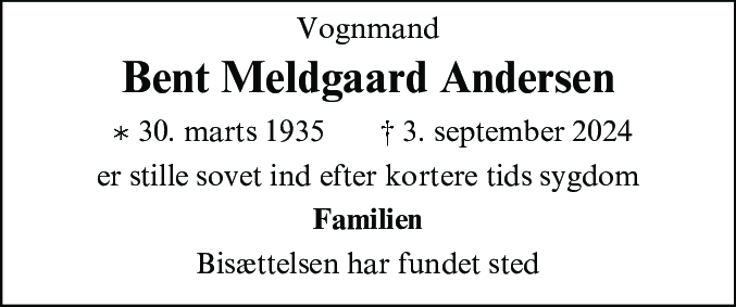 Dødsannonce for Bent Meldgaard Andersen
