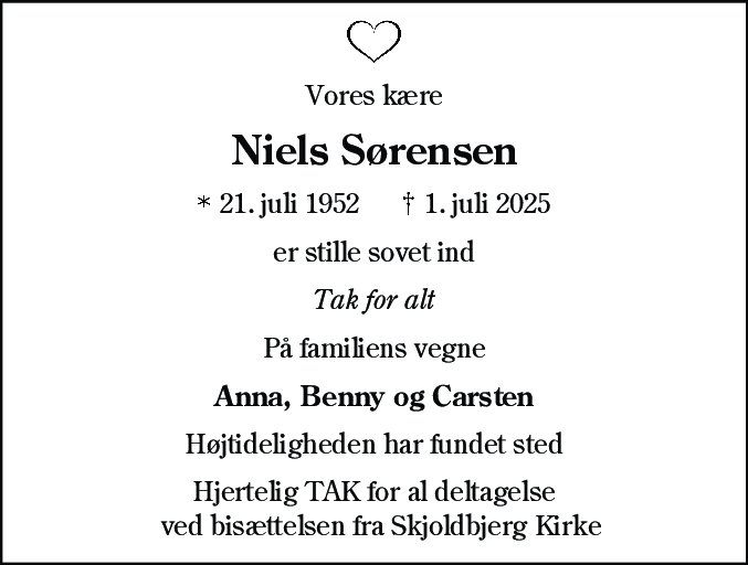 Dødsannonce for Niels Sørensen