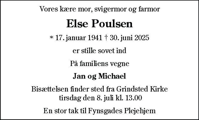 Dødsannonce for Else Helene Nørmark Poulsen