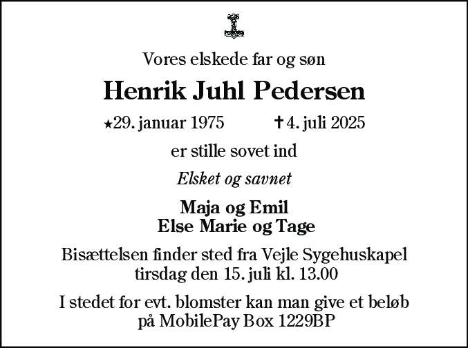 Dødsannonce for Henrik Juhl Pedersen