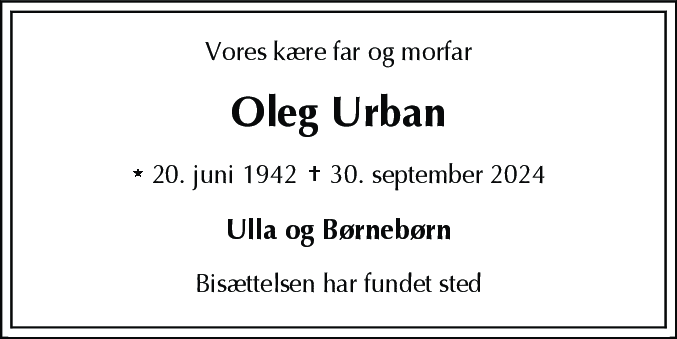 Dødsannonce for Oleg Urban
