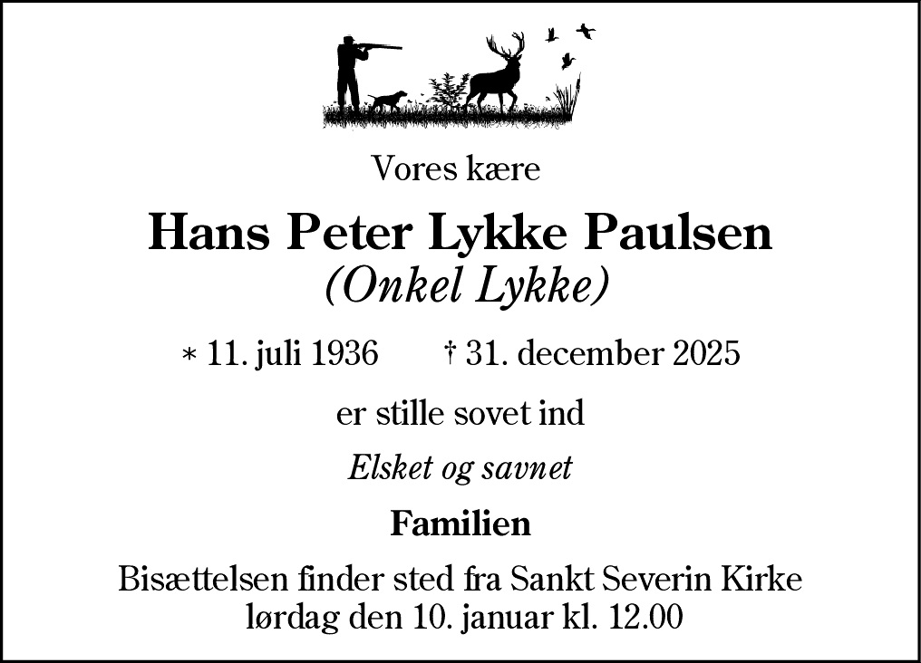 Dødsannonce for Hans Peter Lykke Paulsen