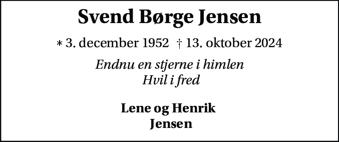 Dødsannonce for Svend Børge Jensen