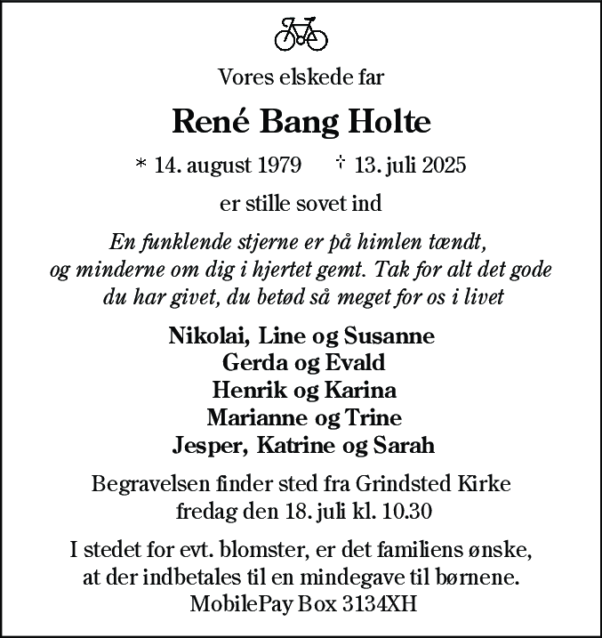 Dødsannonce for René Bang Holte