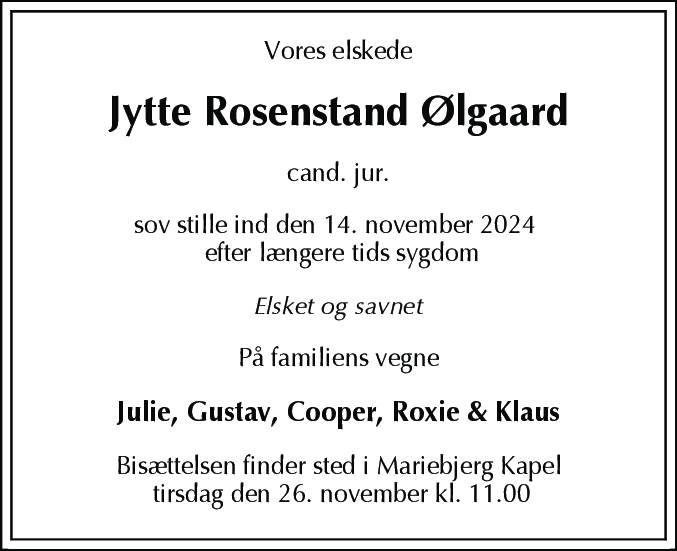 Dødsannonce for Jytte Regitse Ølgaard