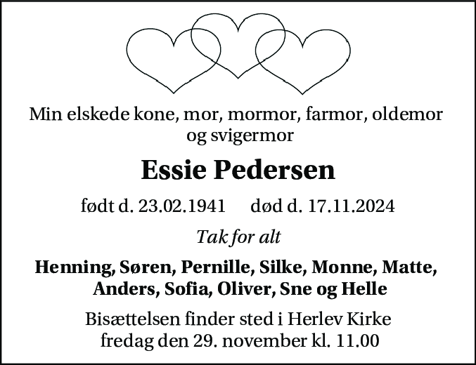 Dødsannonce for Hanna Essie Pedersen