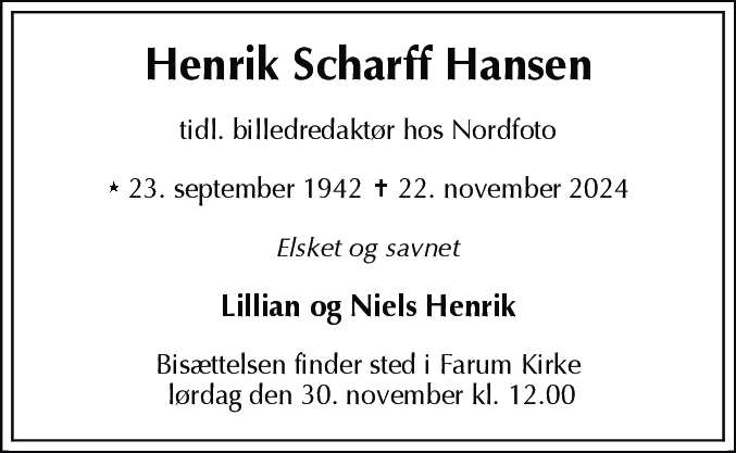 Dødsannonce for Henrik Scharff Hansen