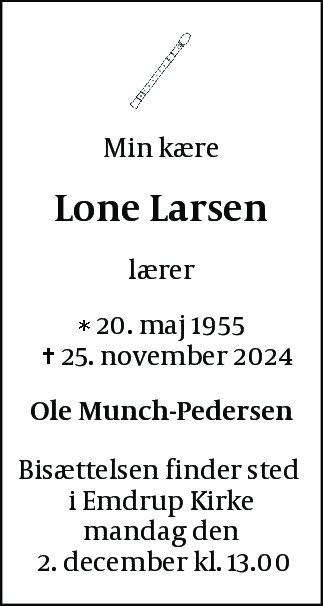 Dødsannonce for Lone Larsen