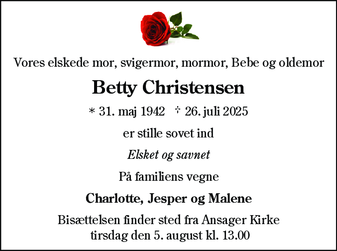 Dødsannonce for Betty Christensen