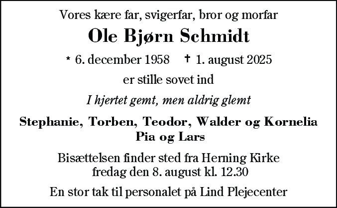 Dødsannonce for Ole Bjørn Schmidt