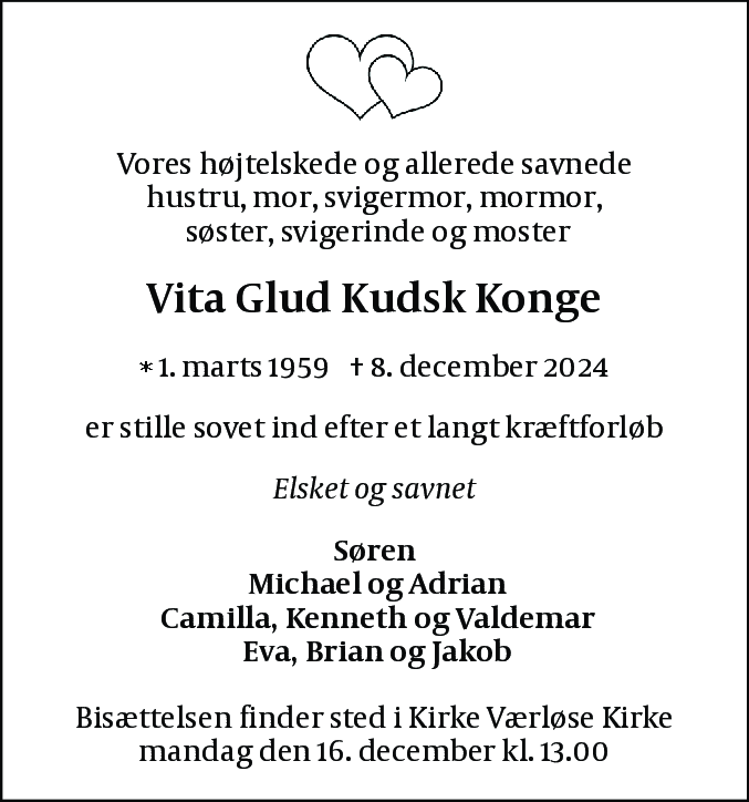 Dødsannonce for Vita Glud Konge