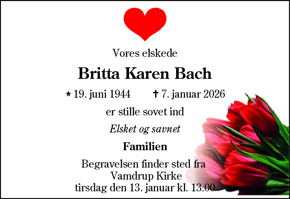 Dødsannonce for Britta Karen Bach