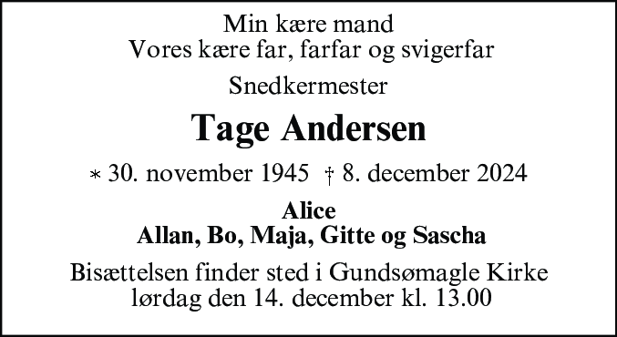 Dødsannonce for Tage Andersen