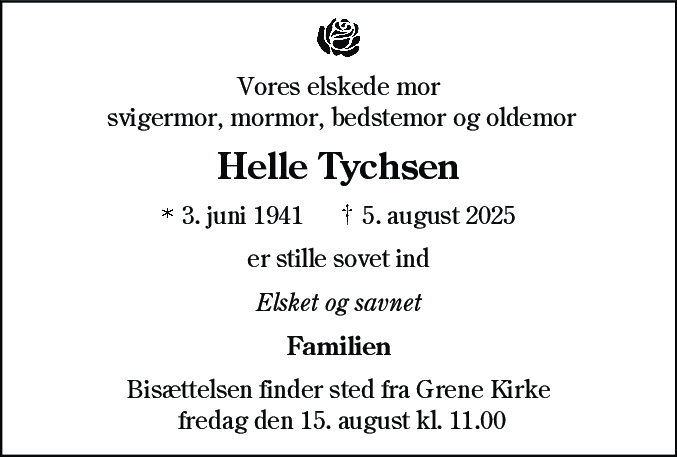 Dødsannonce for Helle Tychsen