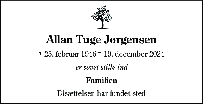 Dødsannonce for Allan Tuge Jørgensen