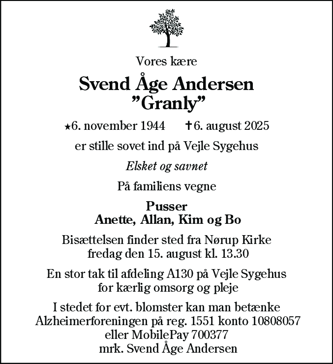 Dødsannonce for Svend Åge Andersen