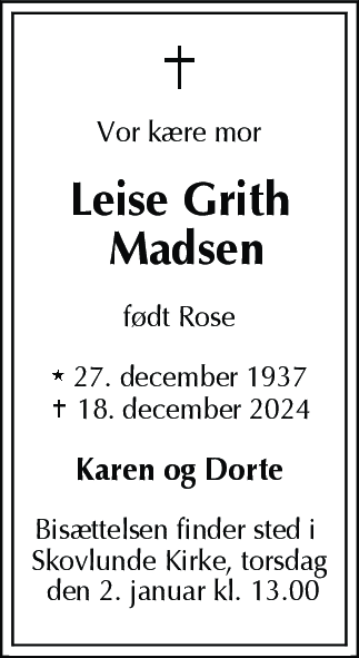 Dødsannonce for Leise Grith Madsen