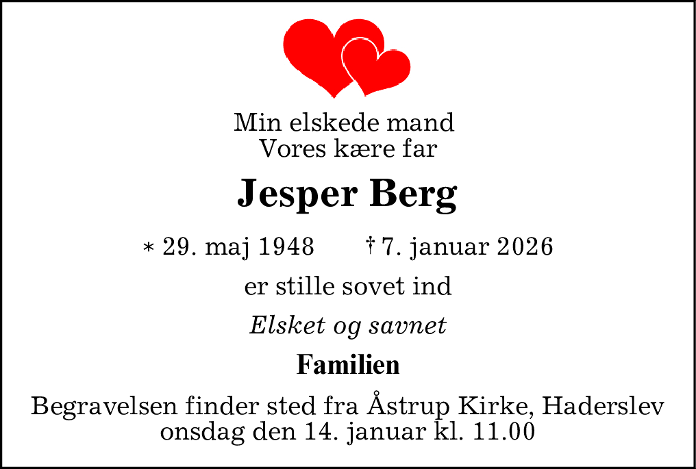 Dødsannonce for Jesper Berg