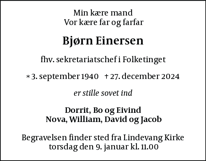 Dødsannonce for Bjørn Erling Einersen