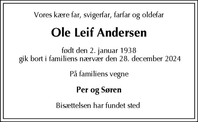Dødsannonce for Ole Leif Andersen
