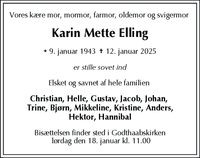 Dødsannonce for Karin Mette Elling