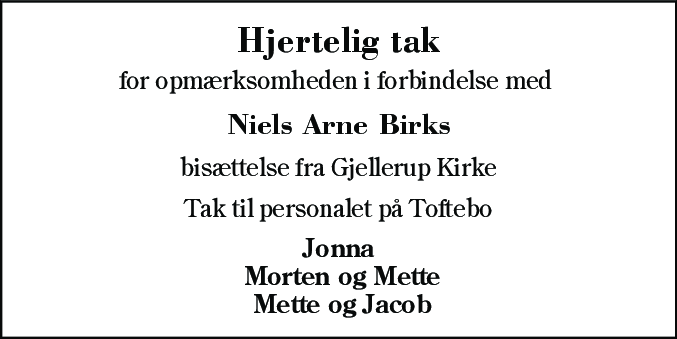 Dødsannonce for Niels Arne Birk