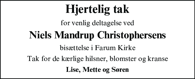 Dødsannonce for Niels Mandrup Christophersen