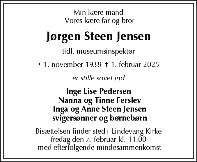 Dødsannonce for Jørgen Steen Jensen
