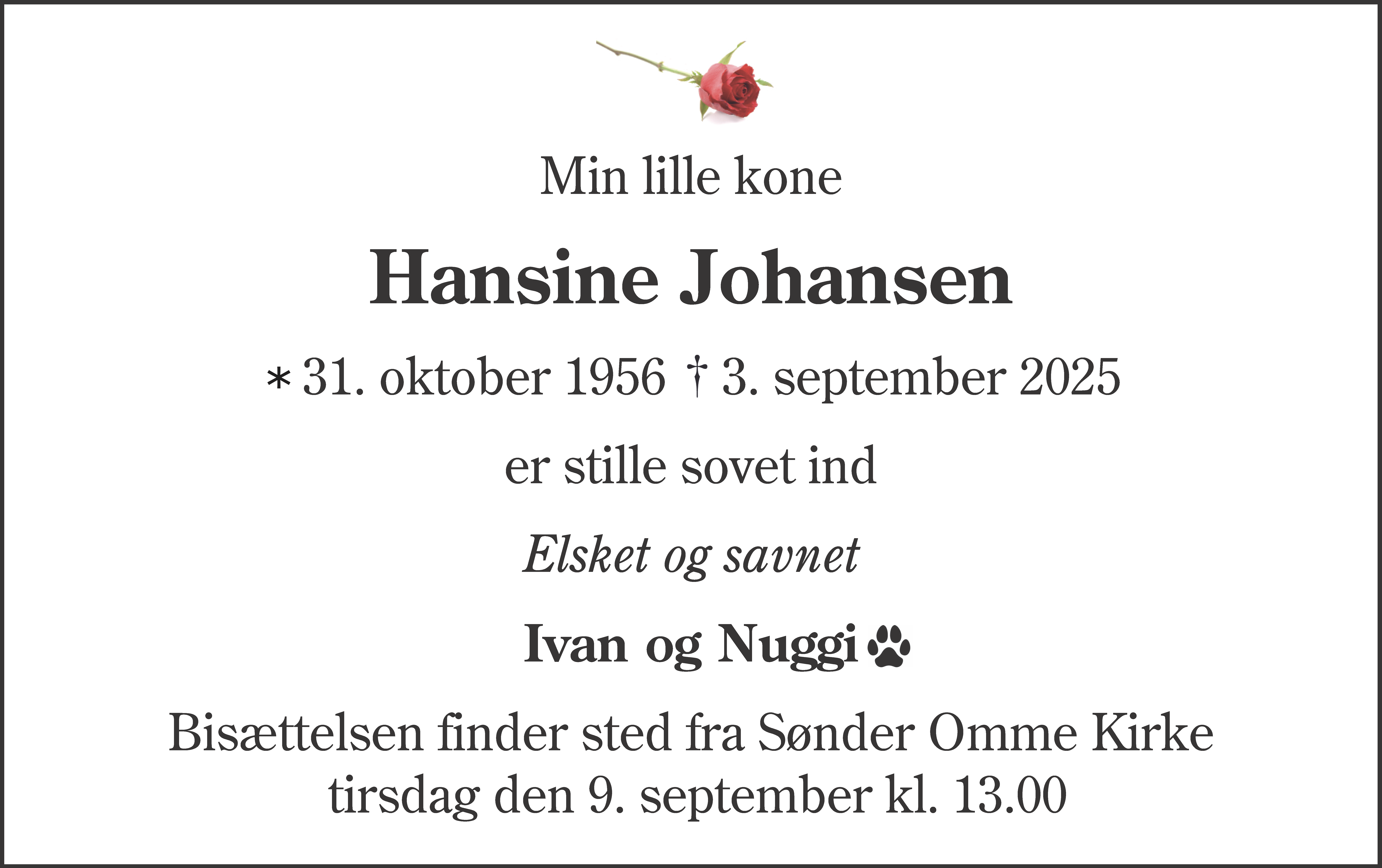 Dødsannonce for Hansine Amalie Birthe Kreutzmann Johansen