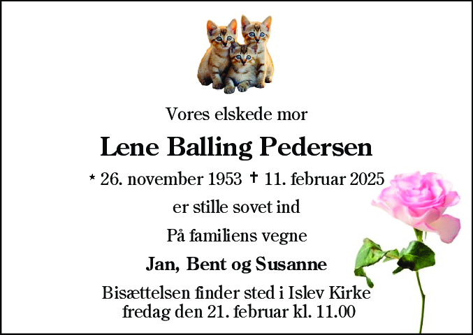 Dødsannonce for Lene Balling Pedersen
