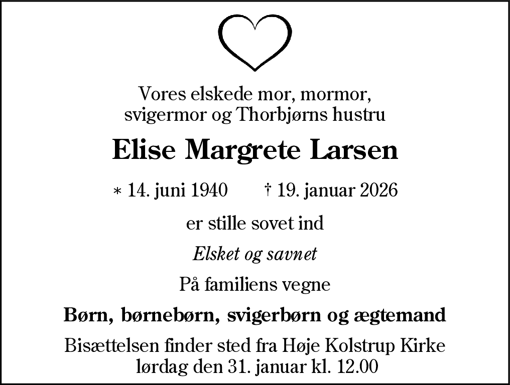 Dødsannonce for Elise Margrete Larsen