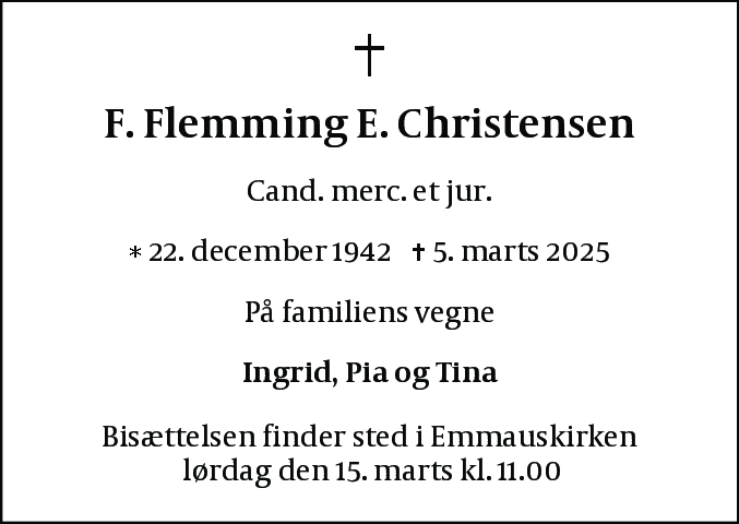 Dødsannonce for Frede Flemming Erland Christensen