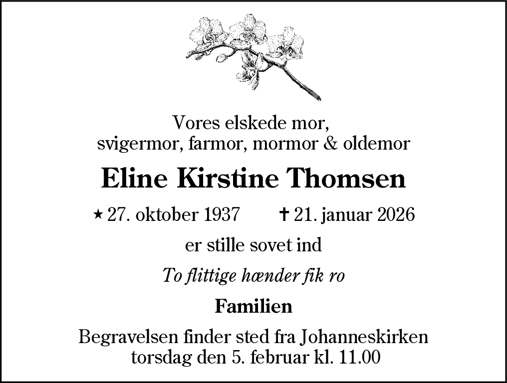 Dødsannonce for Eline Kirstine Thomsen