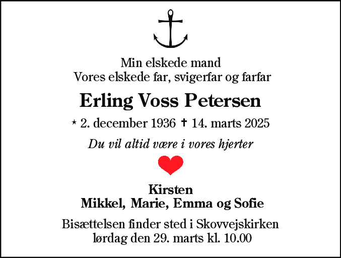 Dødsannonce for Erling Voss Petersen