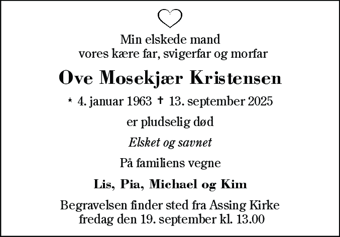 Dødsannonce for Ove Mosekjær Kristensen