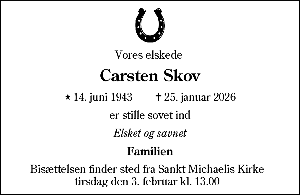 Dødsannonce for Carsten Skov