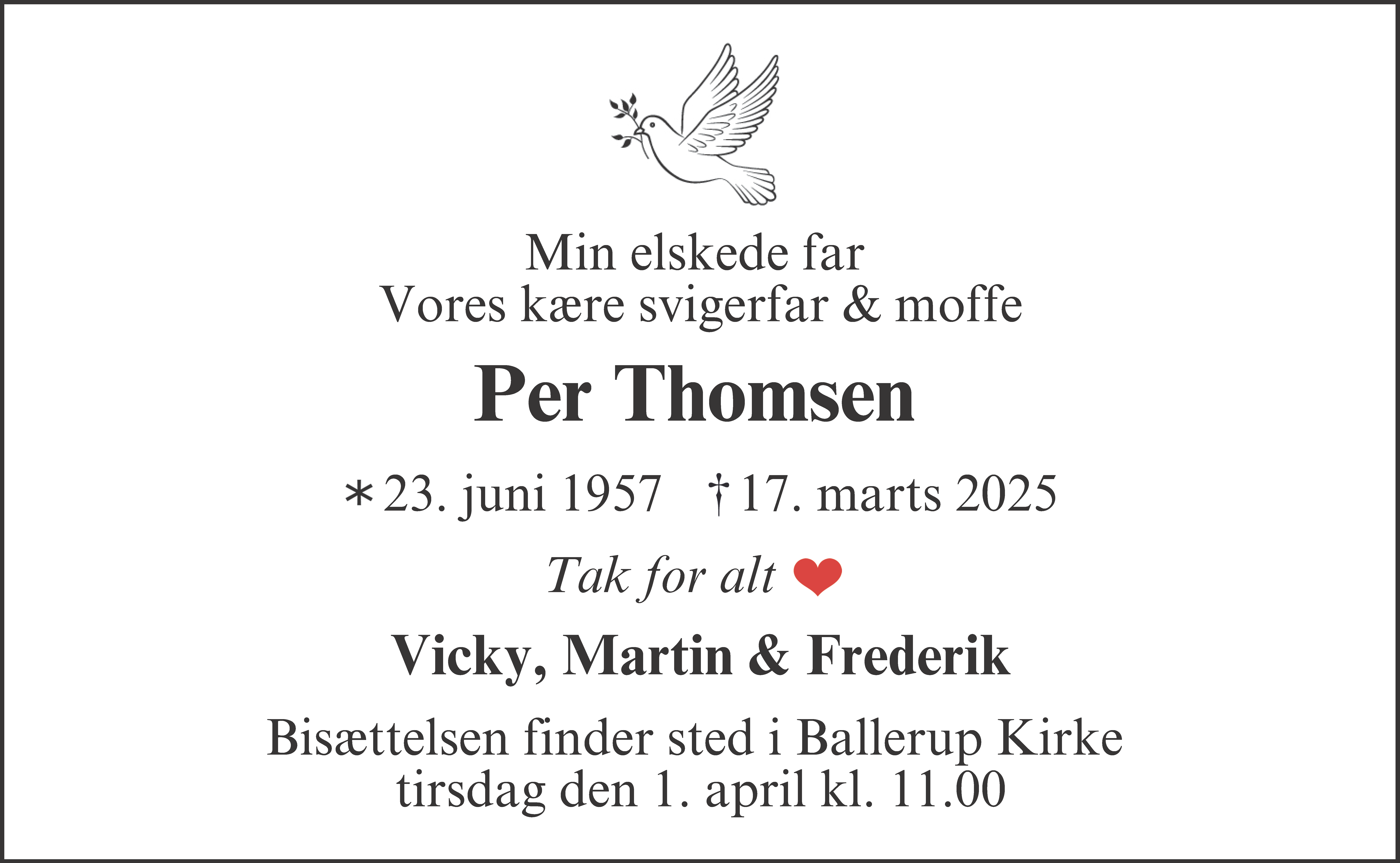 Dødsannonce for Per Thomsen