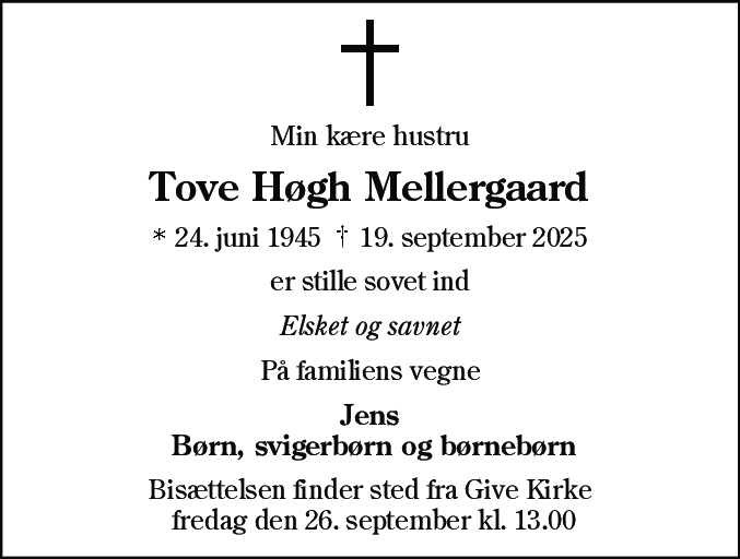 Dødsannonce for Tove Høgh Mellergaard