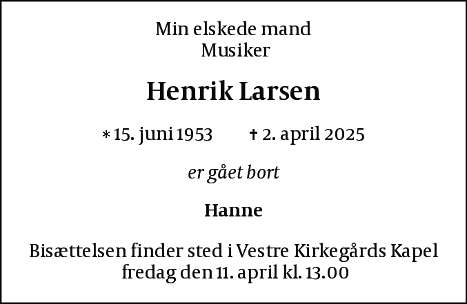 Dødsannonce for Henrik Larsen