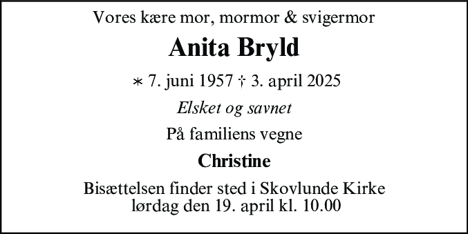 Dødsannonce for Anitta Bryld