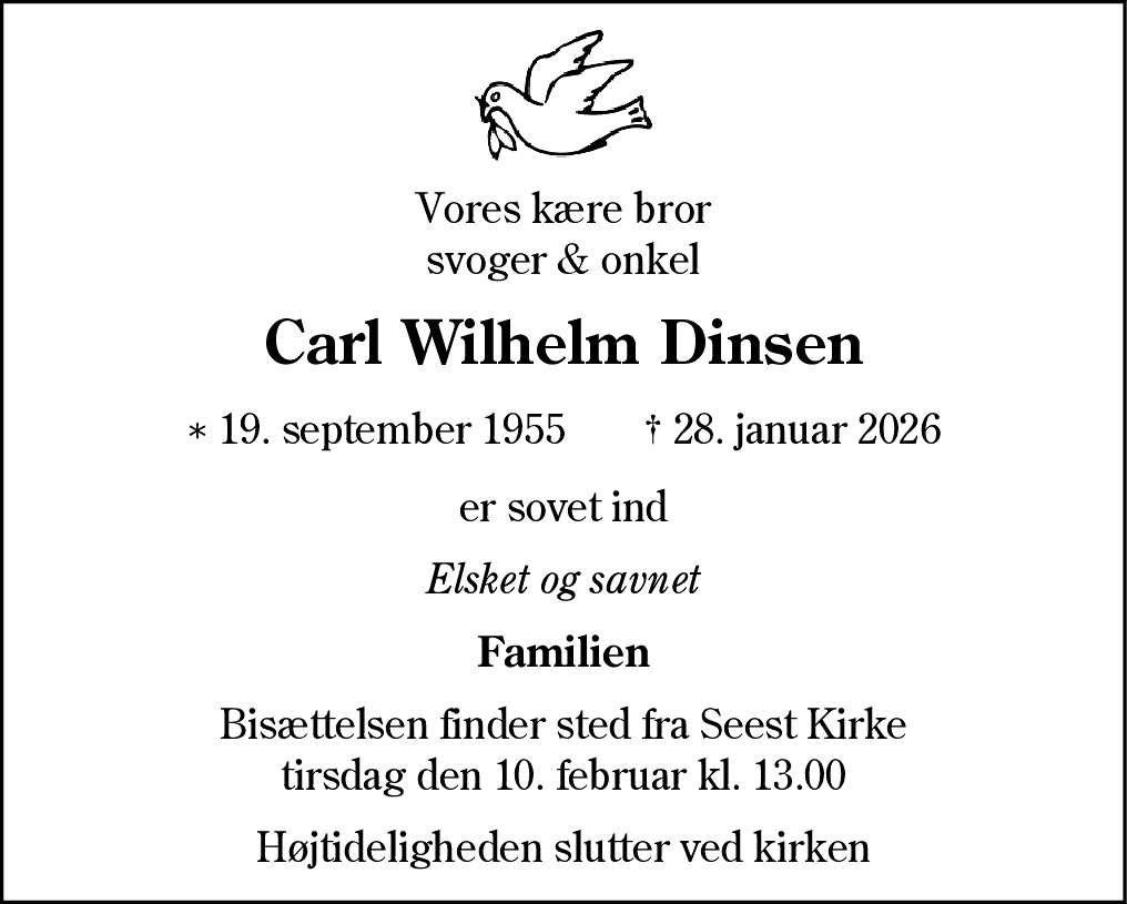Dødsannonce for Carl Wilhelm Dinsen