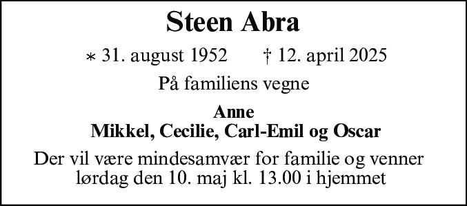 Dødsannonce for Steen Abra
