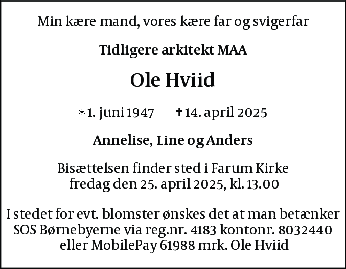 Dødsannonce for Ole Hviid