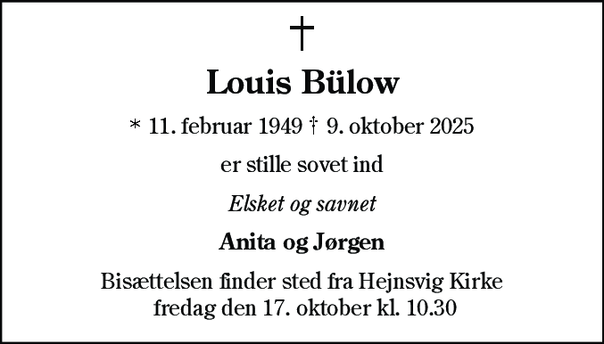 Dødsannonce for Louis Bülow